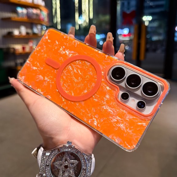for Samsung Galaxy S24 Ultra Magnetic Case, Compatible with Mag-Safe, Fashionable Chic Cover Slim Lightweight Rugged Drop Protection Magnetic Phone Cover for Samsung Galaxy S24 Ultra, Orange