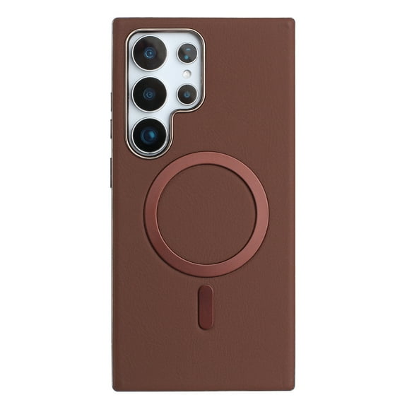 for Samsung Galaxy S24 Ultra Magnetic Case, Flexible Luxury PU Leather Cover, Protective Slim Lightweight Shockproof Phone Case Compatible with Mag-Safe Charging for Samsung Galaxy S24 Ultra, Brown