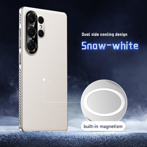 for Samsung Galaxy S24 Ultra Magnetic Case Heat Dissipation Hard Bumper Slim Anti-Scratch Protective Phone Cover Luxury PU Leather Support Wireless Charging for Samsung Galaxy S24 Ultra, White