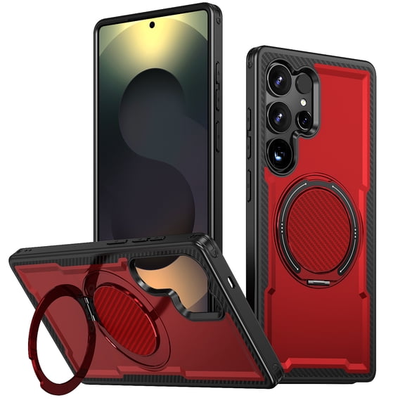 for Samsung Galaxy S24 Ultra Magnetic Case with Invisible Ring Kickstand Phone Case, [Compatible with Mag-Safe] [Secure Ring Grip] Rugged Shockproof Cover for Samsung Galaxy S24 Ultra, Red