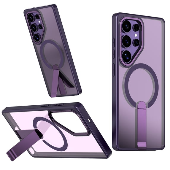 for Samsung Galaxy S24 Ultra Magnetic Case with Kickstand, Compatible with Magsafe, Anti-Fingerprint Drop Protection, Matte Translucent Thin Lightweight Anti-Scratch Case for S24 Ultra, Purple