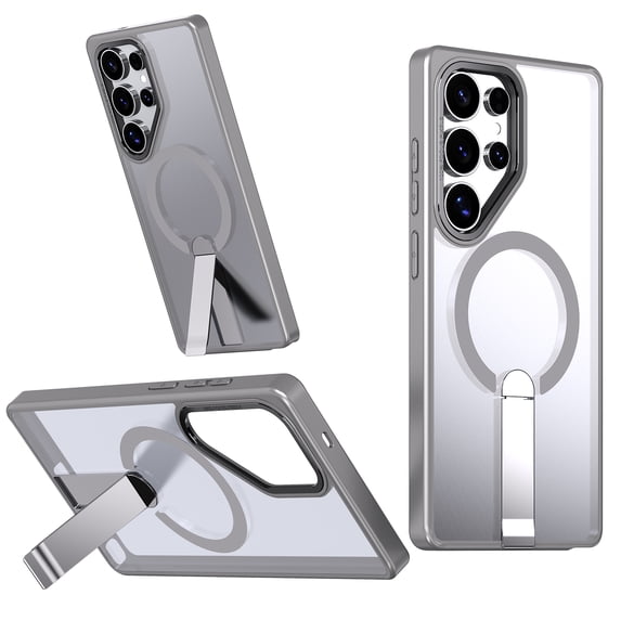 for Samsung Galaxy S24 Ultra Magnetic Case with Kickstand, Compatible with Magsafe, Anti-Fingerprint Drop Protection, Matte Translucent Thin Lightweight Anti-Scratch Case for S24 Ultra, Gray