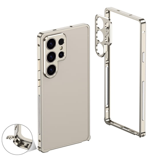 for Samsung Galaxy S24 Ultra Metal Bumper Frame + Camera Lens Protection, No Back, Luxury Shockproof Protective Rugged Heat Dissipation, Raised Edge Protection, for Samsung Galaxy S24 Ultra, Gold