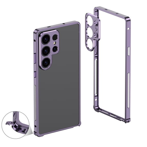 for Samsung Galaxy S24 Ultra Metal Bumper Frame + Camera Lens Protection, No Back, Luxury Shockproof Protective Rugged Heat Dissipation, Raised Edge Protection, for Samsung Galaxy S24 Ultra, Purple
