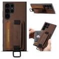 thumbnail image 1 of for Samsung Galaxy S24 Ultra PU Leather Card Slots Back Case, Classic Wristband Kickstand Finger Ring Shockproof Protective TPU Frame Case for Samsung Galaxy S24 Ultra Women Men Boys Girls, Brown, 1 of 10