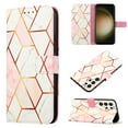 thumbnail image 1 of for Samsung Galaxy S24 Ultra PU Leather Wallet case, Marble Pattern Credit Card Holder,Flip Folio Book Kickstand Cover Women Men with Long + Short Strap for Samsung Galaxy S24 Ultra, Pink/White, 1 of 6