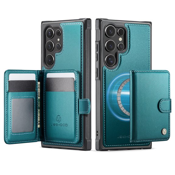 For Samsung Galaxy S24 Ultra Phone Case,2-in-1 Magnetic Removable Card Holder,Compatible With Mag-Safe,PU Leather + TPU + PC Hybrid Shockproof Anti-fall Protection,Durable Phone Case,Blue