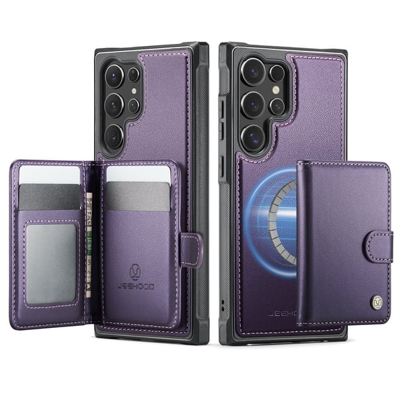 For Samsung Galaxy S24 Ultra Phone Case,2-in-1 Magnetic Removable Card Holder,Compatible With Mag-Safe,PU Leather + TPU + PC Hybrid Shockproof Anti-fall Protection,Durable Phone Case,Purple