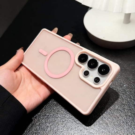 For Samsung Galaxy S24 Ultra Phone Case,Compatible with Mag-Safe,Matte Translucent Back Design,Slim Shockproof Anti-Scratch Anti-fingerprint Anti-fall Drop Protection,Durable Phone Case,Pink