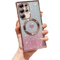 for Samsung Galaxy S24 Ultra Phone Case,Compatible with Magsafe,Magnetic Plating Glitter Gradient Cute Heart Clear Case,Camera Protection Case for Samsung Galaxy S24 Ultra 6.8 Inch -Pink