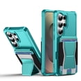 thumbnail image 1 of For Samsung Galaxy S24 Ultra Phone Case,With Contractile Kickstand,Card Slots,Anti-Scratch PU Leather + TPU Hybrid Shockproof Heavy Duty Anti-fall Drop Protection,Tough Rugged Phone Case,Green, 1 of 6