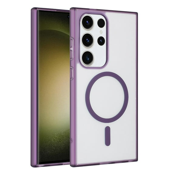 For Samsung Galaxy S24 Ultra / SM-928 Hard Crystal Back Transparent Edge Camera Protection Magnetic Car Mount Holder Magsafe Wireless Charging Shockproof Hybrid Case Cover Purple