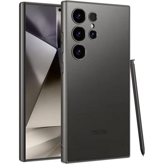 for Samsung Galaxy S24 Ultra Slim Case, PC & TPU Metallic Finish Excellent Grip Anti-Scratch Anti-Fingerprint Thin Shockproof Phone Case for S24 Ultra, Titanium Black