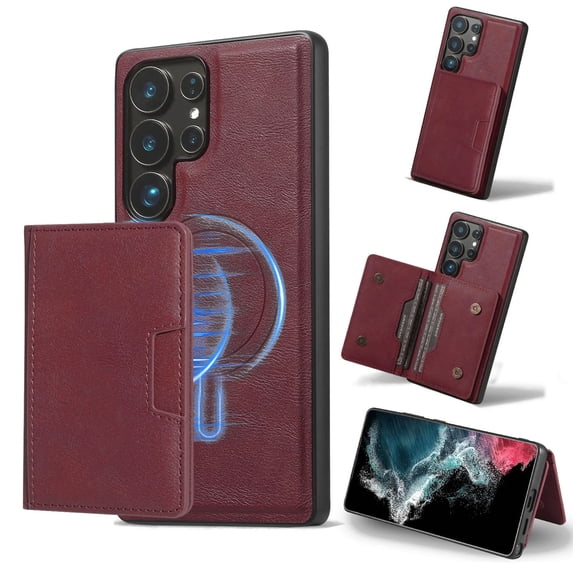 for Samsung Galaxy S24 Ultra Wallet Case, 2-in-1 Detachable Back Magnetic Cover & PU Leather Wallet Phone Case, with Folio Card Holders, Wireless Charging Case for Samsung Galaxy S24 Ultra, Winered