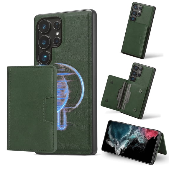 for Samsung Galaxy S24 Ultra Wallet Case, 2-in-1 Detachable Back Magnetic Cover & PU Leather Wallet Phone Case, with Folio Card Holders, Wireless Charging Case for Samsung Galaxy S24 Ultra, Green
