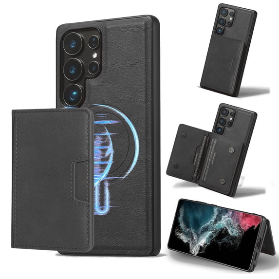 for Samsung Galaxy S24 Ultra Wallet Case, 2-in-1 Detachable Back Magnetic Cover & PU Leather Wallet Phone Case, with Folio Card Holders, Wireless Charging Case for Samsung Galaxy S24 Ultra, Black