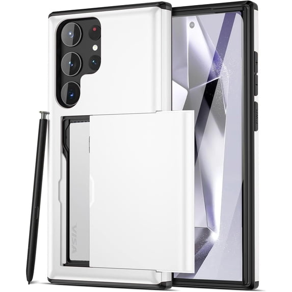 for Samsung Galaxy S24 Ultra Wallet Case with Card Holder, Dual Layer Heavy Duty Protective Shockproof Hidden Card Slot Slim Case for Samsung S24 Ultra 5G 6.8 inch (White)