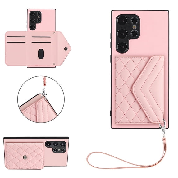 for Samsung Galaxy S24 Ultra Wallet Case with Card Holder, Elegant Durable PU Leather Protective Magnetic Closure Flip Phone Cover Kickstand RFID Blocking for Women Girls for Galaxy S24 Ultra, Pink