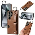 thumbnail image 1 of for Samsung Galaxy S24 Ultra Wallet Case with Card Holder, Hand Wrist Strap Loop Holder Kickstand, Finger Grip Ring Buckle PU Leather Double Buttons Shockproof Cover for Samsung Galaxy S24 Ultra,Brown, 1 of 10