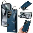 thumbnail image 1 of for Samsung Galaxy S24 Ultra Wallet Case with Card Holder, Hand Wrist Strap Loop Holder Kickstand, Finger Grip Ring PU Leather Double Buttons Shockproof Soft TPU Cover for Galaxy S24 Ultra, Blue, 1 of 10