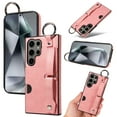 thumbnail image 1 of for Samsung Galaxy S24 Ultra Wallet Case with Card Holder, Hand Wrist Strap Loop Holder Kickstand, Finger Grip Ring PU Leather Double Buttons Shockproof Soft TPU Cover for Galaxy S24 Ultra, Pink, 1 of 10