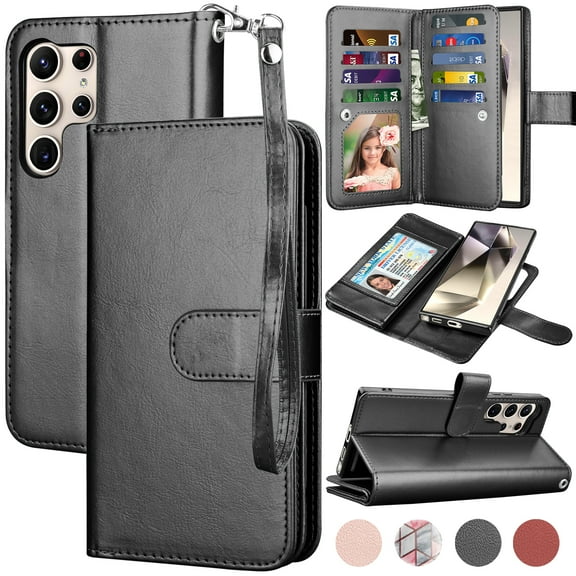 For Samsung Galaxy S24 Ultra Wallet Case, Ebizware Galaxy S24 Ultra Magnetic Leather Wallet Phone Case with Credit Card Slots Holder and Kickstand Folio Flip Detachable Cover - Black