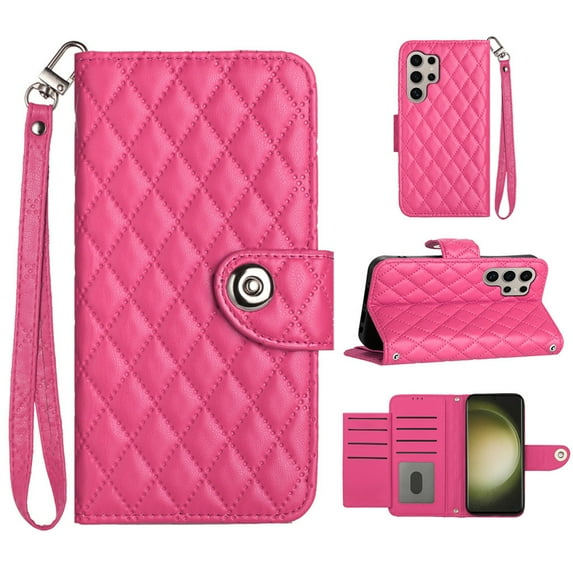 for Samsung Galaxy S24 Ultra Wallet Case, Elegant Card Holder Cash Slot PU Leather Kickstand Wrist Strap Wallet Shockproof Protective Flip Women Girls Case Cover for Samsung Galaxy S24 Ultra, Rose