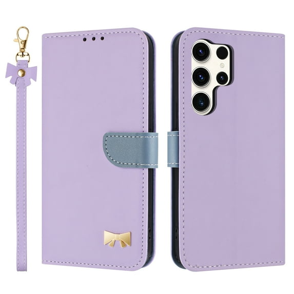 for Samsung Galaxy S24 Ultra Wallet Case, Magnetic Closure & Adjustable Kickstand & Card Slots & Shoulder Strap & Wrist Strap Full Body Protection Rugged Phone Case for Galaxy S24 Ultra, Purple