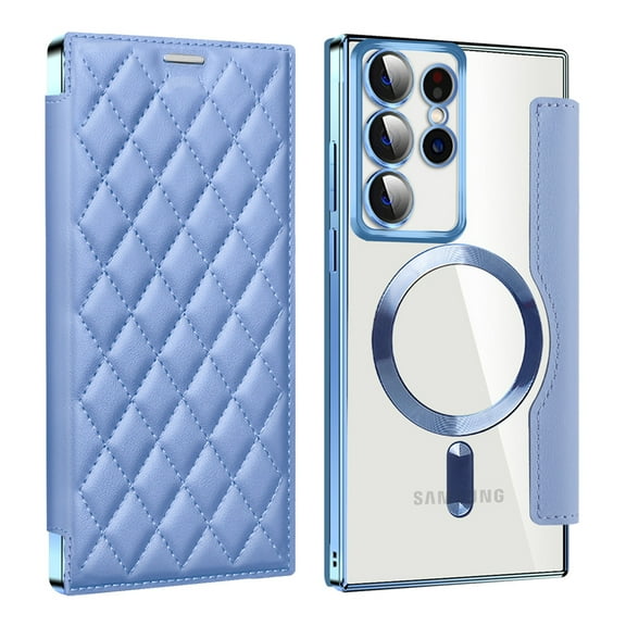 for Samsung Galaxy S24 Ultra Wallet Case Magnetic with Mag Safe, PU Leather RFID Blocking Card Holders Shockproof Flip Phone Cover Slim Clear Purse Case for Samsung Galaxy S24 Ultra, Blue