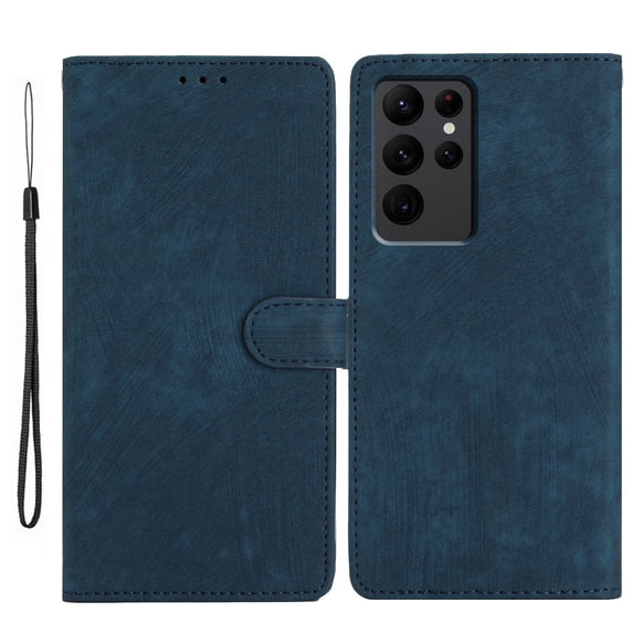 for Samsung Galaxy S24 Ultra Wallet Case, Premium PU Leather Card/Photo Slots Shockproof Classic with Wrist Strap Cash Pocket Wallet Purse Slim Flip Case Cover for Samsung Galaxy S24 Ultra, Blue