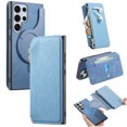 thumbnail image 1 of Samsung Galaxy S24 Ultra Wallet Case with RFID Blocking Card Holder Magnetic Closure  [Compatible with MagSafe] Detachable Zipper Pocket PU Leather Flip Kickstand Shockproof Case,Blue, 1 of 12
