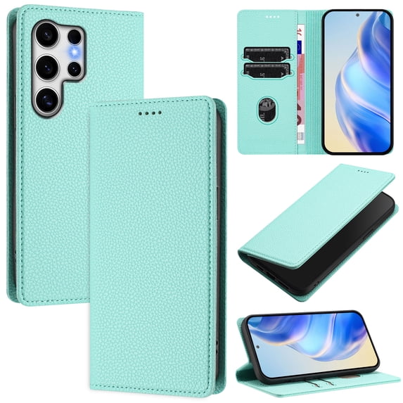for Samsung Galaxy S24 Ultra Wallet Case with RFID Blocking Card Slots, Fashion PU Leather Flip Kickstand Magnetic Phone Cover Women Men, Support Wireless Charging, Full Body Protection - Mint