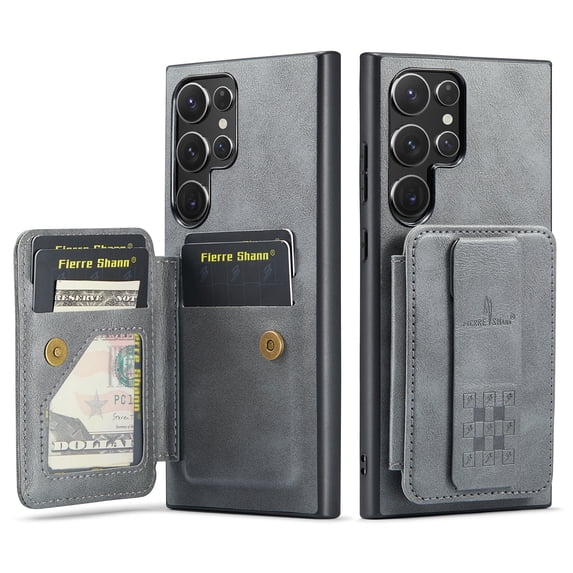 for Samsung Galaxy S24 Ultra Wallet Case with RFID Blocking Credit Card Holder,PU Leather Folio Flip Kickstand Handle Wrist Strap Shockproof Cover Women Men for Samsung Galaxy S24 Ultra Case,Gray