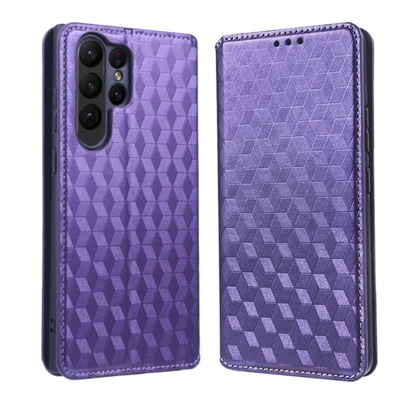 For Samsung Galaxy S24 Ultra Wallet Case with RFID Blocking ID Credit Card Holder, Luxury Diamond Patterned Shiny PU Leather Magnetic Folio Book Flip Kickstand Shockproof Phone Case, Purple