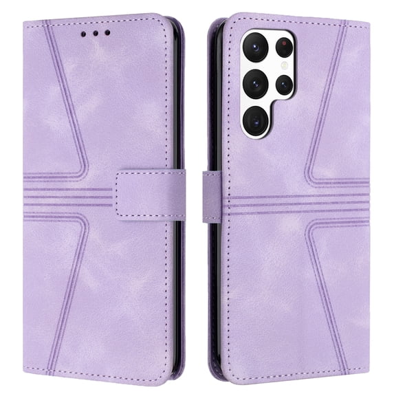 for Samsung Galaxy S24 Ultra Wallet Flip Case with 2 Lanyard, Vintage Premium PU Leather Card Slots Kickstand Magnetic 360 Protection Case Cover for Samsung Galaxy S24 Ultra Men Women, Purple