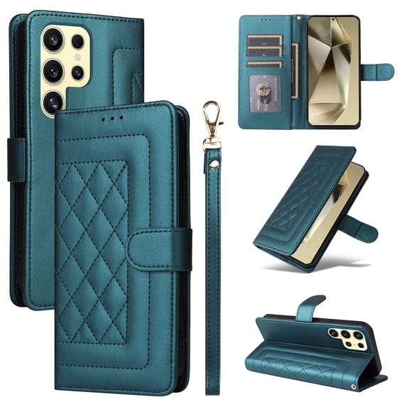 for Samsung Galaxy S24 Ultra Wallet Flip Case, Classic PU Leather Card Slots with Lanyard Magnetic Closure Kickstand Drop Protective Soft TPU Inner Case Cover for Samsung Galaxy S24 Ultra, Darkgreen