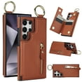 thumbnail image 1 of for Samsung Galaxy S24 Ultra Zipper Wallet Case, Premium Lychee Texture PU Leather Double Magnetic Clasp Flip Kickstand Credit Card Slots Shockproof Portable Metal Ring Hook Phone Case,Brown, 1 of 9