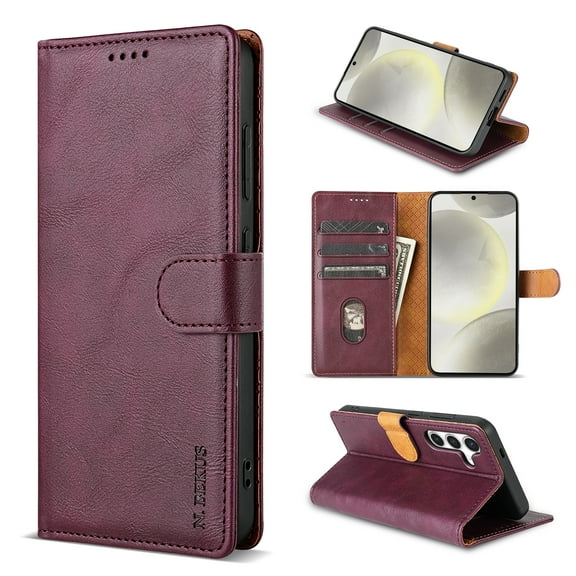 for Samsung Galaxy S24 Wallet Case, Classic Business with Card Slots Kickstand Magnetic Buckle PU Leather Flip Folio Shockproof Full Body Protective Phone Case for Galaxy S24, Winered