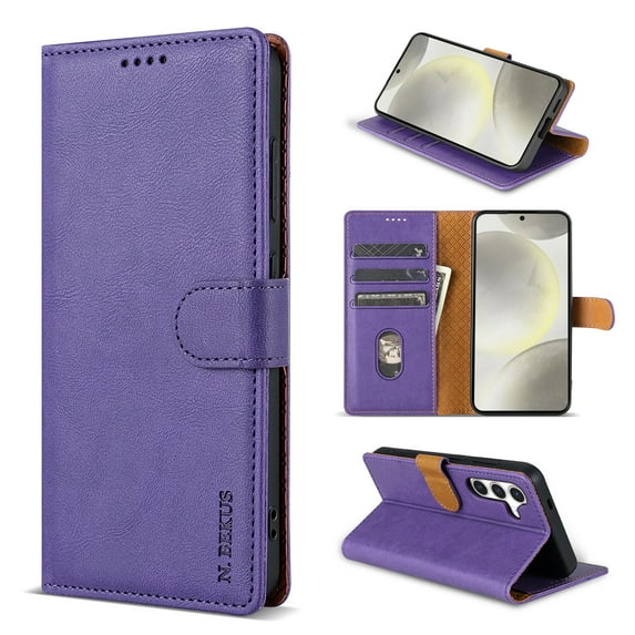 for Samsung Galaxy S24 Wallet Case, Classic Business with Card Slots Kickstand Magnetic Buckle PU Leather Flip Folio Shockproof Full Body Protective Phone Case for Galaxy S24, Purple