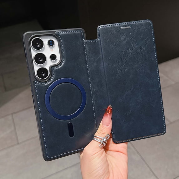 for Samsung Galaxy S24 Wallet Case, Compatible with MagSafe, Support Wireless Charging, Slim Fit Premium PU Leather Flip Folio Cover with Card Slots Case Wallet for Galaxy S24 - Blue