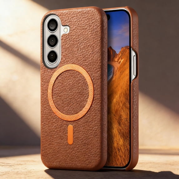 for Samsung Galaxy S24 Wallet Case with Credit Card Holder, Lychee Texture PU Leather RFID Blocking Kickstand Case, Magnetic Clasp, Frosted Shockproof Phone Cover for Samsung Galaxy S24, Brown