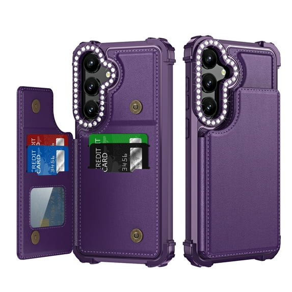 for Samsung Galaxy S24 Wallet Case with Credit Card Holder,RFID Blocking,PU Premium Bling Diamond Leather Double Magnetic Clasp Kickstand Heavy Duty Protective Cover for Samsung Galaxy S24, Purple