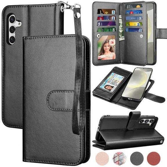For Samsung Galaxy S24 Wallet Case, Ebizware Galaxy S24 Magnetic Leather Wallet Phone Case with Credit Card Slots Holder and Kickstand Folio Flip Detachable Cover - Black