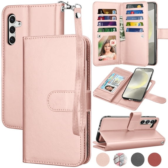 For Samsung Galaxy S24 Wallet Case, Ebizware Galaxy S24 Magnetic Leather Wallet Phone Case with Credit Card Slots Holder and Kickstand Folio Flip Detachable Cover - Rose Gold