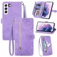 thumbnail image 1 of for Samsung Galaxy S24 Wallet Case, [Flower Embossed] Premium PU Leather Wallet Flip Protective Phone Case Cover with Card Slots and Stand with Wrist Strap for Samsung Galaxy S24, Purple, 1 of 11