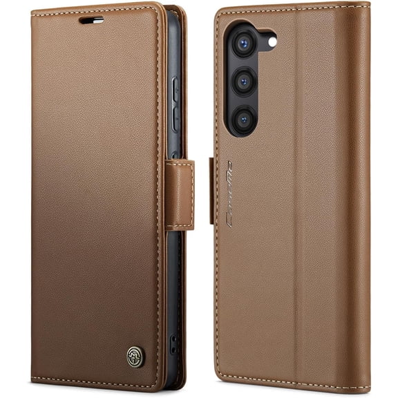 Samsung Galaxy S24 Wallet Case with RFID Blocking, Samsung S24 Case Wallet for Women Men with Card Holder  Clasp Kickstand Leather Book Folio Case for Galaxy S24 Brown