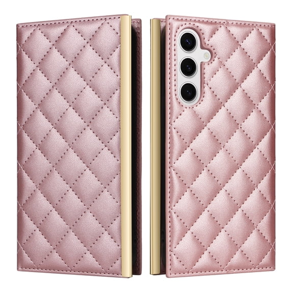 For Samsung Galaxy S24+ Wallet Phone Case,PU Leather Folio Flip Kickstand,With Wrist Strap&Shoulder Strap,Card Slots,Shockproof Rugged Anti-fall Crossbody Phone Case Cover,Rosegold