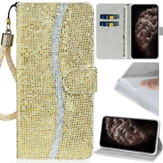 for Samsung Galaxy S24FE Bling Phone Case, Sparkly Shiny Diamond Grid Plaid Folio Flip Cover Jewelry Wallet Women Girl, Glitter Wrist Strap, Card Holder Cash Slot