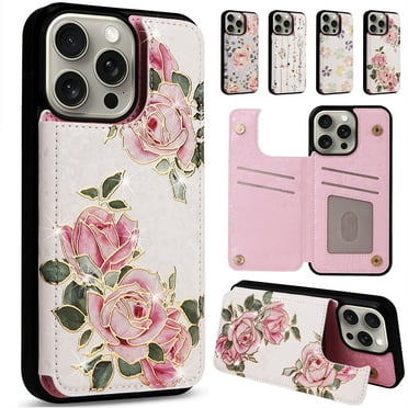 for Samsung Galaxy S24Ultra Leather Phone Case Back Cover Gilding Bronzing Pastoral Rose Flower Folio Flip Kickstand, RFID Blocking Card Holder Photo Slot, Magnetic Metal Buckle