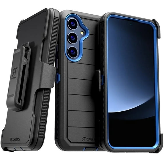 Defender Case for Samsung Galaxy S25 with Belt Clip, Kickstand, Dual-Layer, Black/Blue